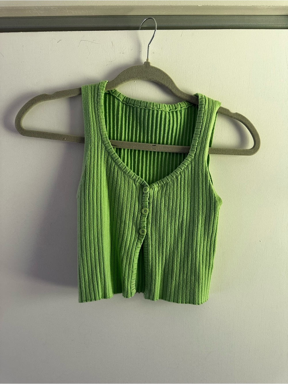 SHEIN Lime Green Ribbed Button-Front Tank Top